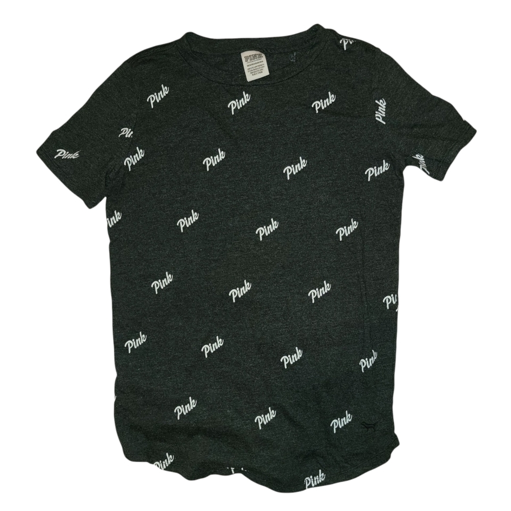 Victoria Secret Pink Black/Dark Grey Tee with White Graphic Logo